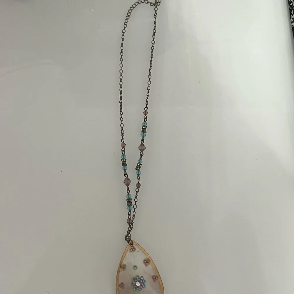 Gold,blue and pink Pendant Necklace